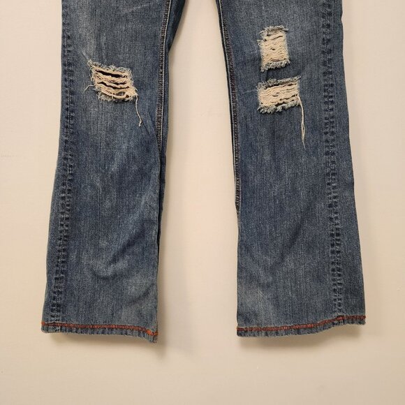 Mossimo Jeans Blue Denim Mid Rise Modern Boot Cut Distressed‎ Womens 15 34x32 - Picture 5 of 16